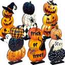6 Pcs Halloween Wooden Pumpkin Table Centerpieces, Rustic Fall Decor Signs for Home, Party, Kitchen, or Office Display
