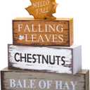 Fall Decor for Home, 4 Pcs Autumn Decorations Indoor Wooden Maple Leaf Fall Table Decor, Thanksgiving Harvest Centerpiece for Tiered Tray, Kitchen, Office, Farmhouse Party Table Centerpiece