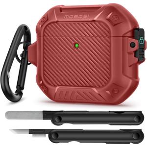 MOBOSI for AirPods 4 Case, Compatible with AirPods 4th Generation Case Cover with Lock&Keychain&Cleaner Kit, Full Body Shockproof Protective Hard Shell (2024), Red