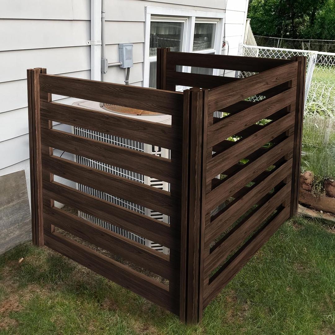 Air Conditioner Fence Wood Composter Bin 3 Panels 48 "L x 48 "W x 36 "H Privacy Screens Fence Panels for OutsideOutdoor Trash Can Pool Equipment Enclosure PanelsBrown (48 "L x 48 "W x 36 "H(Brown))