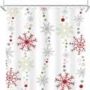 Christmas Shower Curtain 72Wx72L Inch Winter Snowflake Merry Xmas Cute Snow Bathroom Set Red Grey Snowflakes Happy New Year Snowy Holiday Kids Bath Curtain Bathtub Accessories Home Decor