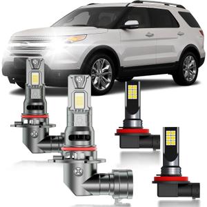 Ford Explorer 2011-2015 FOG Lights Bulbs Combo, 4pcs Super Bright White Dual Beam and Fog Lights Blubs Package, 1:1 Size as Stock Bulbs, Plug and Play