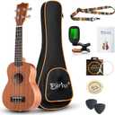 Everjoys Soprano Ukulele Starter Kit - Professional Mahogany 21 inch Ukelele w/Online Lesson Case Strap Digital Tuner Aquila Strings (Sali)