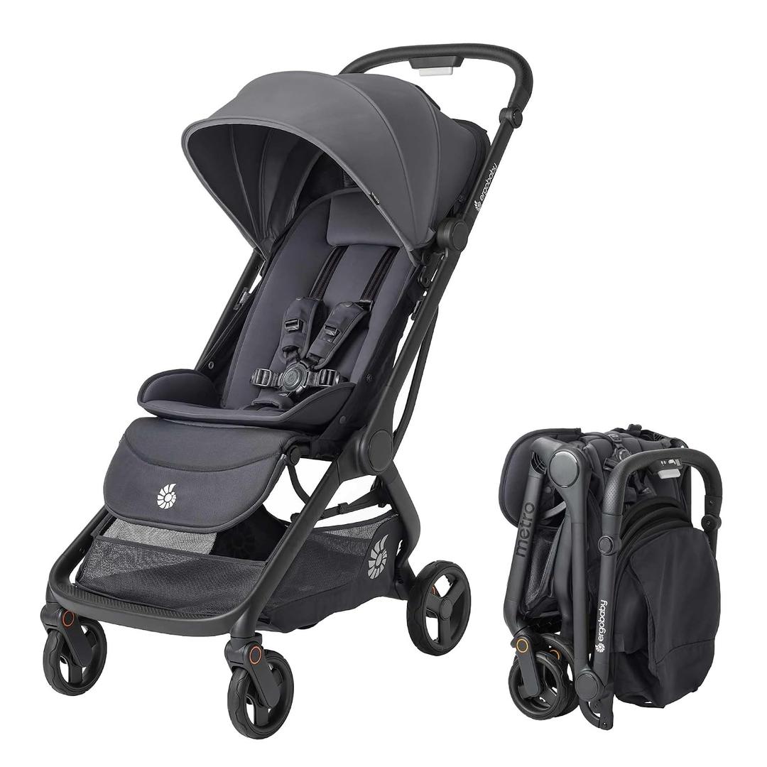 Ergobaby Metro 3 Baby Stroller for Newborns, Infants, and Toddlers - Travel Stroller with One-Hand Fold, Near-Flat Recline, Adjustable Handlebar - Graphite Grey