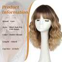 Lativ Blonde Wig With Bangs Short Wavy Curly Ombre Wig with Dark Roots Synthetic Heat Resistant Bob Wigs for Women Daily Party Use 14 Inches