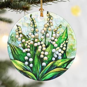 Christmas Ornaments, Dodosky 2.8in Ceramic Xmas Decor, Christmas Tree Ornaments, Xmas Decorations for Tree, Holiday Ornament, Gift Ideas, Flower Gifts for Women Mom Grandma - Lily of the Valley Flower