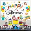Teacher Retirement Party Decoration Happy Retirement Backdrop Banner 75ft Colorful Pen School Background Prop for Woman Man Teacher Party Decoration