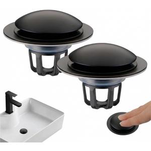 Pop Up Sink Drain Stopper Hair Catcher - Matte Black 2 Pack
