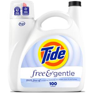 Tide Free & Gentle Liquid Laundry Detergent, 100 Loads, 132 fl oz, Tide Laundry Detergent, Clean Laundry Detergent