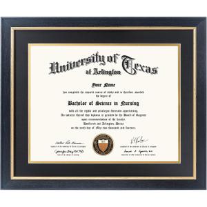 GMFrames 11x14 Wood Diploma Frame with Black Mat or Display 14x17 Certificates without Mat,Tempered Glass,Rustic Black Finish with Gold Trim