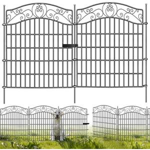 Mars Explo 5 Panels No Dig Decorative Outdoor Garden Fence with Gate, 32 in(H) X 11.8 ft(L) Animal Barrier Fencing, Rustproof Portable Fence, Temporary Dog Fence Outdoor for Yard, Outside, Backyard