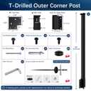 Side Mount Outer Corner Post 36" (Post Body 44"), Fixed Top Three Side Drilled Corner Post Cable Railing, Black Stainless Steel T304 Fascia Mount Metal Post with Inner Terminal & Cable Grommet