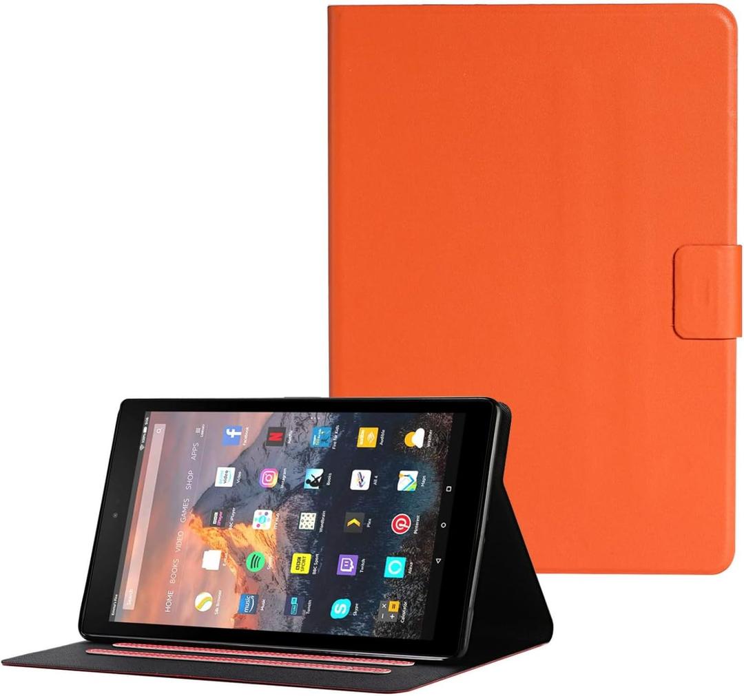 DTangLsm Compatible for Older Amazon Fire HD 10 Tablet Case (9th/7th/5th Generation, 2019/2017/2015 Release) Premium Leather Kindle Fire 10 Case Folding Smart Cover Stand with Auto Wake/Sleep, Orange (00-orange)