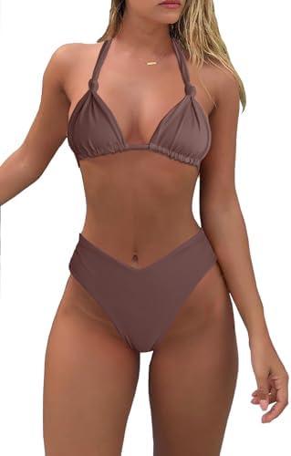 Bikini Sets for Women Sexy Halter Triangle String Bikini Cheeky V Cut High Waisted Thong Swimsuits 2 Piece, Medium Size