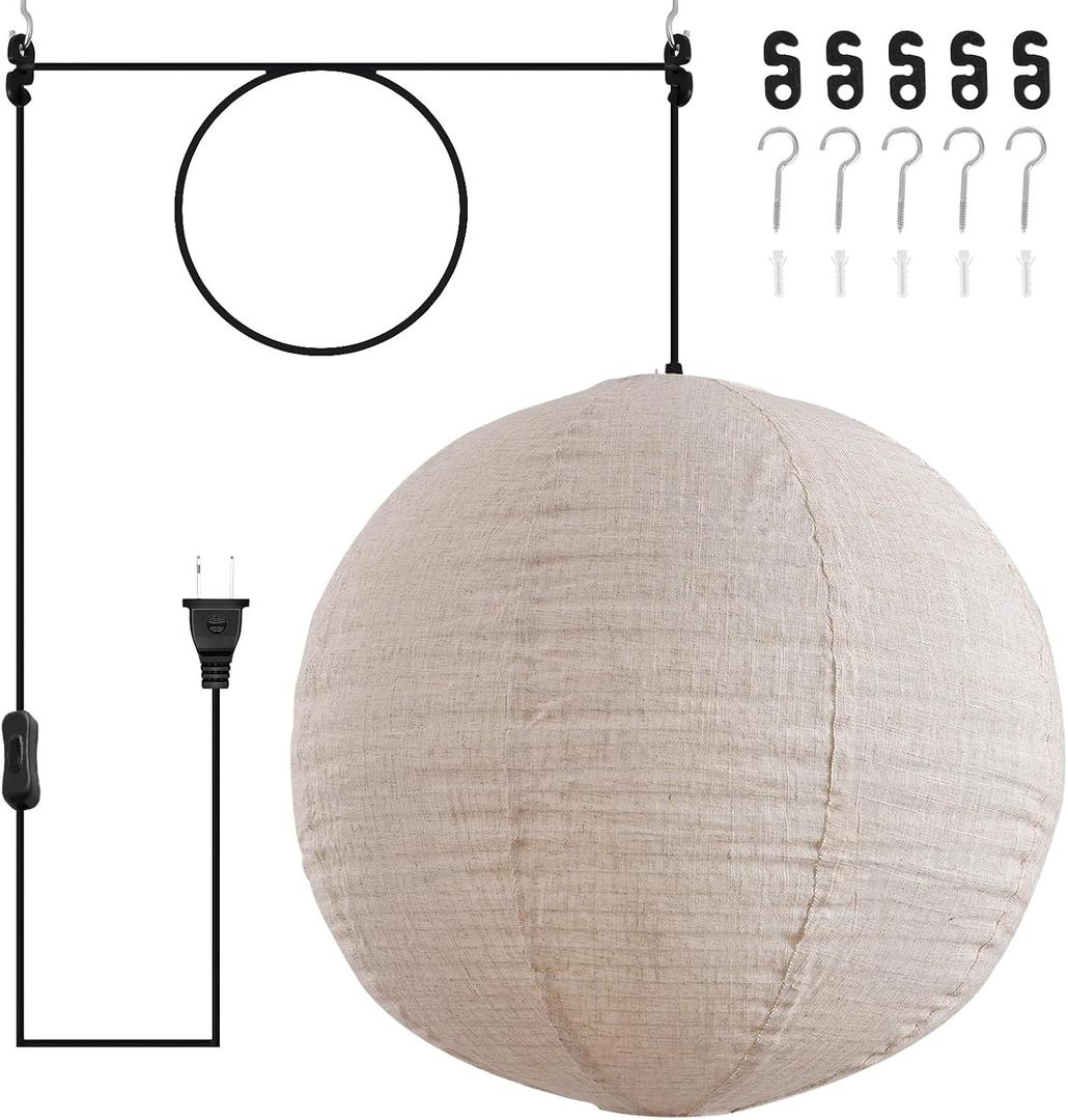 Plug in Hanging Lamp Lantern Linen Pendant Light 23.6in Off White
Oversized Japanese Japandi Wabi Sabi Lantern Hanging Lamp Chandelier for Living Dining Room Bedroom Rented Apartment 1 Pack