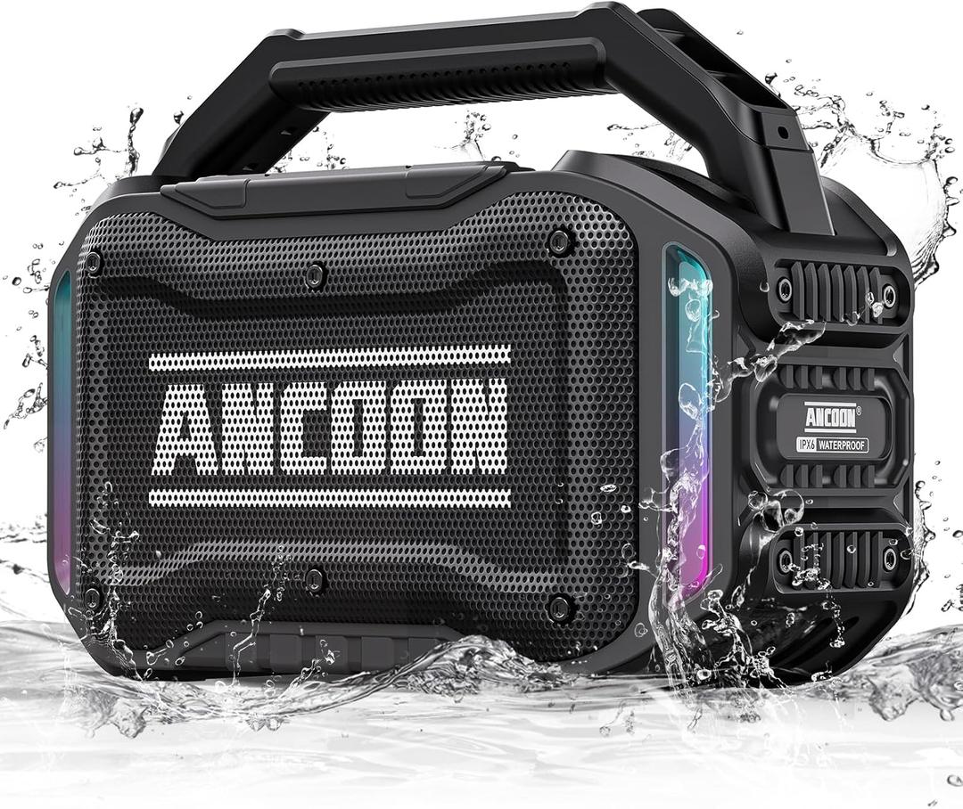 ANCOON Speakers Bluetooth Wireless: 80W(Peak) Loud Speaker with Bass, 20H Playtime, IPX6 Waterproof, Large Jobsite Speakers for Work, Outdoor, Workshop, Garage, Portable Speaker with TWS (Black)