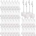 Gersoniel 100 Pcs Cube Base Memo Clip Holder with Alligator Clip Wood Table Number Holder Cube Base Place Card Stand Mini Photo Menu Stand for Displaying Number Card (White)