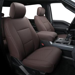 Covertopia F150 Faux Leather Seat Covers, Custom fit 2015-2024 2025 Ford F150 SuperCrew, and 2017-2024 2025 F250 F350 F450 Super Duty Crew Cab(Full Set, Brown)