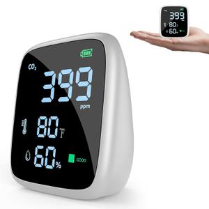 5-in-1 CO2 Carbon Dioxide Detector, Dienmern Portable Air Quality Monitor Indoor, 1600mAh Powerful Battery CO2 Monitor for CO2/Temp/Humidity, LED Display CO2 Detector for Travel/Office/Home/Grow Tents