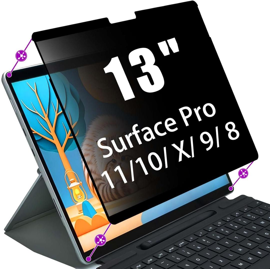 Privacy Screen for Microsoft Surface Pro 11,10, X,9, 8 - Privacy Screen Protector Surface Pro 11,10, X,9, 8 Screen Protector - Fully Removable,Easy to Install,Reusable,No Bubbles Screen Protector