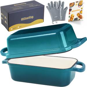 Cast Iron Bread Loaf Pan with Lid, Loaf Pans for Baking Bread 9x5, 2 in 1 Enameled Bread Pans for Homemade Bread, Sourdough, Teal