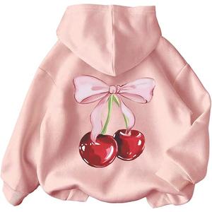 WDIRARA Girl's Cherry Graphic Hoodie Long Sleeve Hooded Sweatshirt Cute Pullovers Tops 14 Y