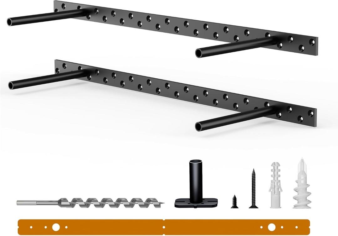 2pcs Floating Shelf Bracket Heavy Duty Floating Mantel Bracket Black Metal Decorative Floating Shelf Hardware Hidden Shelving Mounting Brackets (22X6X1)