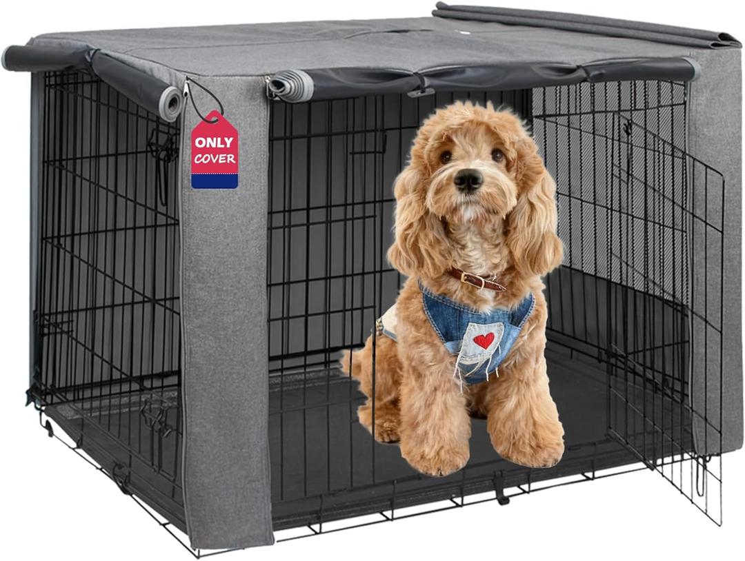 HiCaptain Breathable Dog Crate Cover 30 Inch, Durable Heavy Duty Kennel Cover, Dual Zippered Panels, Windproof Waterproof UV-Resistant(Grey)