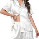 Womens Soft Silky Satin Pajamas Set, Button Down Cooling 2 Pcs Sleep Short Pajamas for Mom and Grandma (M)
