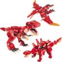 STEM Creator 3 in 1 Dinosaur Building Set 287PCS, Compatible with Lego Dinosaur, Educational Building Toys for Boys Ages 6 and Up, Red Animal Toy Set Gift for Kids