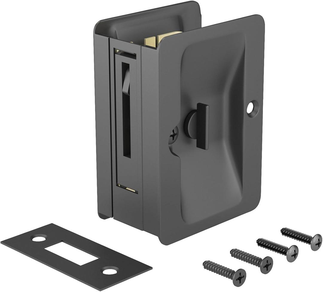Richelieu Hardware 1701FBPSBC Onward Rectangular Pocket Door Pull with Privacy Lock, 3-1/4 in (82 mm), Black