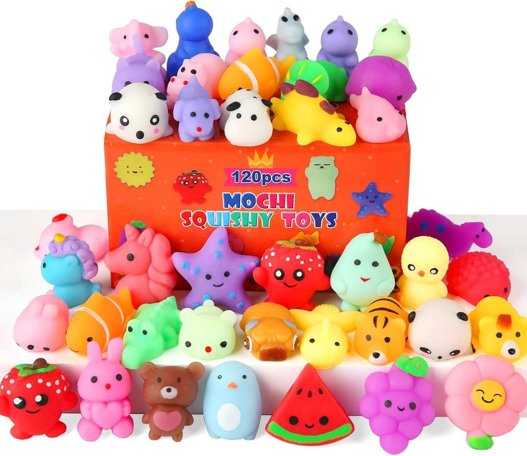 120 Pack Squishy Toys, Kawaii Squishies Party Favors for Kids 4-8 8-12 Treasure Box Toys for Classroom Birthday Xmas Gifts Goodie Bag Mini Animals Mochi Squishy Stress Relief Sensory Toys Random