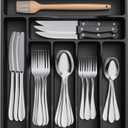 Lifewit Silverware Drawer Organizer Tray, Plastic Cutlery Storage for Kitchen Drawer, Flatware and Utensil Holder Divider for Spoons Forks Knives Tableware, 7 Compartment, Black (12.3*14.2*1.8 inch (7 Slots))