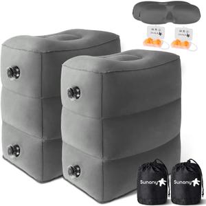 Sunany Inflatable Foot Rest Pillow for Airplane - Kids/Adults - Adjustable Height Cushions, to Sleep While Traveling, Suitable for Office, Home, and Any TravelDark Grey, 2 Pack