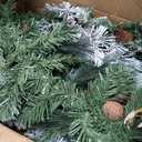 Pre-Lit Artificial Christmas Garland, Snowy Garland, White Lights 50, Decorated with Pine Cones, Berry Clusters,Pine Needle,Plug in, Christmas Decorations, 6 Feet