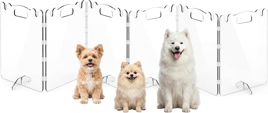 Acrylic Dog Gate, 31in Tall Freestanding Clear Pet Gate for Doorways, Transparent Clear Dog Gate Indoor for Large Openings & Stairs, Foldable Pet Gate for Dogs (6 Panel - 120'' W x 31'' H)