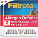 Filtrete 14x14x1, AC Furnace Air Filter MPR 1 MERV 11, Allergen Defense, 2-Pack (exact dimensions 13.81 x 13.81 x .81)