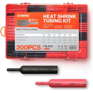 Dowire Heat Shrink Tubing Kit - 3:1 Ratio - Adhesive Lined - Wire Shrink Wrap Tubing - Waterproof Marine Grade Shrink Tube - 200 PCS - Black, Red