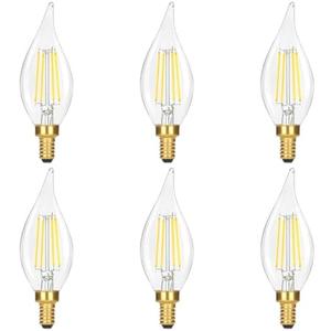 Dimmable E12 Candelabra Bulb 60 watt, 6W 630 LM Dimmable E12 LED Bulb 5000K Daylight White, Vintage Flame Tip LED Chandelier Light Bulbs, 6-Pack