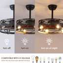 Asyko Caged Ceiling Fans with Lights - Black Farmhouse Ceiling Fan Light with 6 Speeds, Reversible Silent Motor, Modern Low Profile Indoor/Outdoor Fan Light for Bedroom, Bulbs Not Included