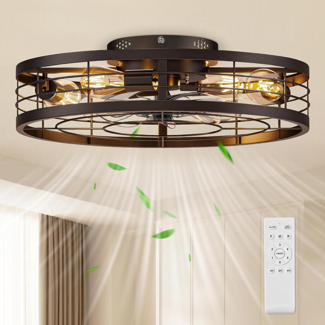 VOLISUN Caged Ceiling Fan with Light and Remote,23.6 inch Fandelier Ceiling Fan with Light Flush Mount, Farmhouse Bladeless Ceiling Fans with Lights for Kitchen,Bedroom VOLISUN Caged Ceiling Fan with Light and Remote,23.6 inch Fandelier Ceiling Fan with Light Flush Mount, Farmhouse Bladeless Ceiling Fans with Lights for Kitchen,Bedroom