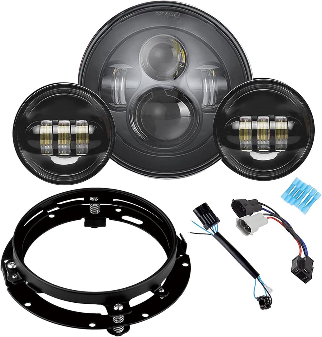 SUNPIE Motorcycle 7 Inch Head light Black Compatible with H_arley Road King, Compatible with Road/Electra/Street Glide with 4-1/2 Fog Lights Mounting Bracket
