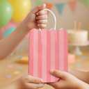 Small Gift Bags with Handles, 12-Pack Paper Party Favor Goodie Bags, 5.82 x 3.15 x 8.18 Inches, 6 Designs in Cotton Candy Stripes, Ideal for Birthdays, Baby Showers, and Christmas Parties