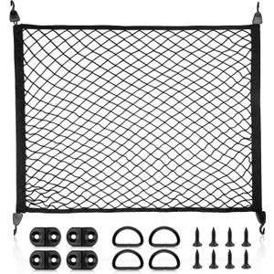 RED WOLF Elastic Cargo Net for SUV Rear Trunk Bed Netting Cover Net Stretchable Mesh Organizer 32" x 24" Stretch to 63"x43" with Fixing Hooks D-Rings Luggage Cover
