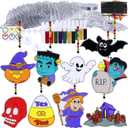 Winlyn 27 Sets Halloween Suncatchers Ornaments Decorations DIY Window Paint Art Suncatchers Halloween Craft Kits Jack-O'-Lantern Bat Ghost Skull Sun Catchers for Kids Classroom Activities Art Project