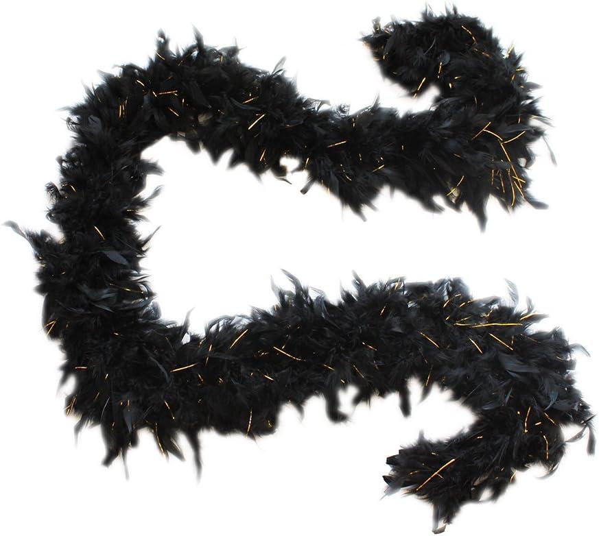 Cynthia's Feathers 100g 74" Turkey Chandelle Feather Boas 30 Color & Patterns (Black With Gold Tinsels)