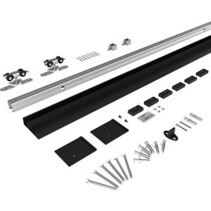 Barnsmith 6FT Sliding Barn Door Hardware Track Kit with Handles, Low Clearance Aluminium Alloy Box Rail Track, Black