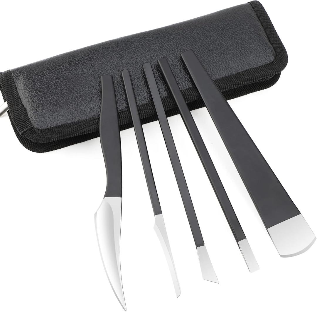 2 x Pedicure Knife Kit, 5pcs Black Foot Dead Callus Remover Stainless Set, Professional Ingrown Toenail Steel Tools, Feet Skin Care Nail File Tool Manicure Clippers Cuticle Scraper Toe Shaver