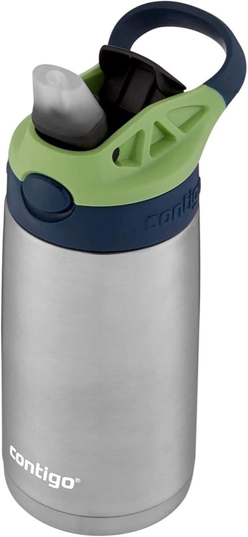 Contigo AutoSpout Kids Water Bottle with Pop up-Straw, 13oz, Stainless Steel and BPA-Free Plastic, Blueberry & Green Apple, Great for school & travel