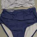 Yonique High Waisted Two Piece Swimsuit-Womens Bikini Set Tummy Control Bathing Suit Modest Full Coverage Bikini 2025 (Small, Striped and Blue)